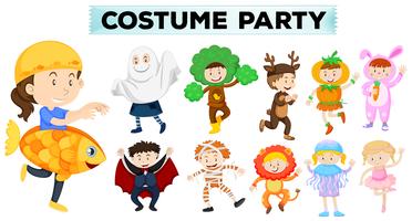 Kids wearing different party costumes vector