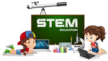 Girls learning and stem education sign vector