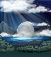 Scene with fullmoon over lake vector