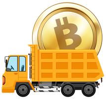 Golden coin on dumping truck vector