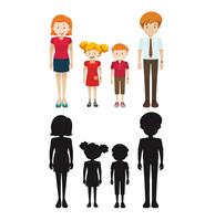 Family members in silhouette and colored vector