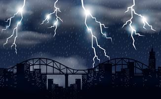 Storm and lighting over city vector