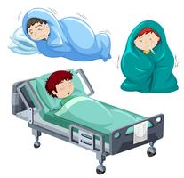 Kids being sick in bed vector