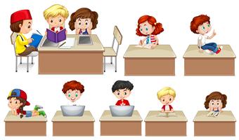 Children working on table vector