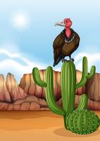 Escena con pájaro buitre en planta de cactus vector