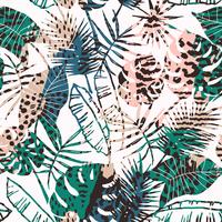 Seamless exotic pattern with tropical plants. vector