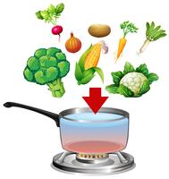 Verduras entrando en una olla vector