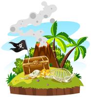 Treasure island with chest and gold vector