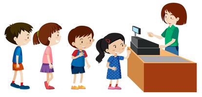 Children buying from a cashier vector