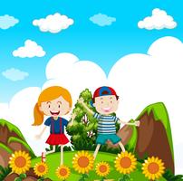 Kids Hiking in nature vector