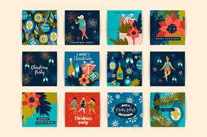 Christmas cards with dancing women and New Year s symbols. vector