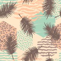 Abstract seamless pattern with animal print, tropical plants and geometric shapes. vector