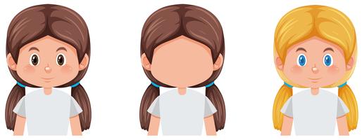 Conjunto de niña con diferente color de pelo. vector