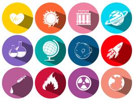 Science and technology symbols on round icons vector