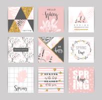 Set of artistic creative spring cards. vector