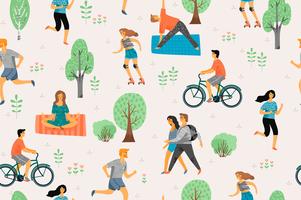 Vector seamless pattern with active young people.