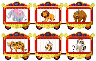 Animales salvajes en las jaulas de circo. vector