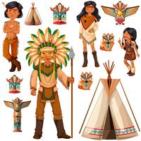Native American Indian people and tepee vector