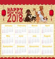 2018 calendar template with many cute dogs vector