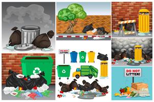 Road scenes with trash and trashcans vector