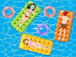 People relaxing on floating mat in the pool vector