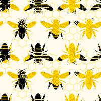 Seamless geometric pattern with bee. Modern abstract honey design. vector