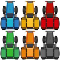 Top view of tractors in different colors vector