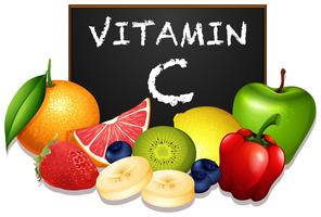Variedad de frutas con vitamina c. vector