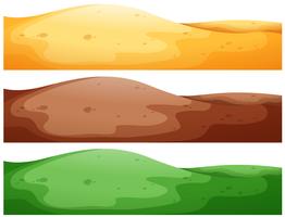 Tres escenas de cerros con diferente color de fondo. vector
