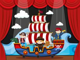 Kids playing pirate on stage vector