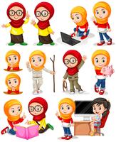 Muslim girl in different actions vector