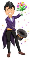 Magician pulling flowers out of a hat vector