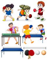 Many people playing table tennis