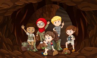 A group of interational kids in cave