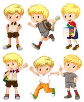 Boy with blond hair in different actions vector