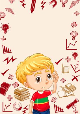 Border with boy and school objects background