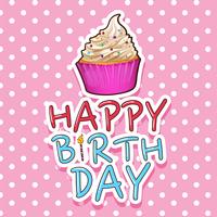 Card template for birthday with cupcake vector