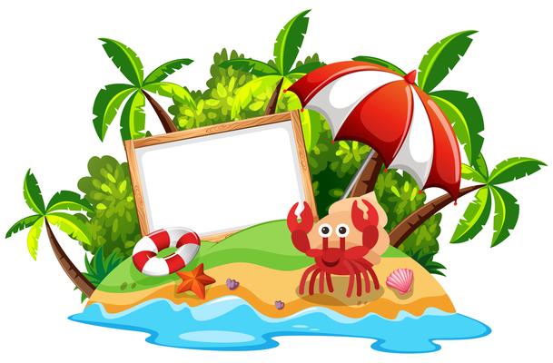 Whiteboard on island with hermit crab