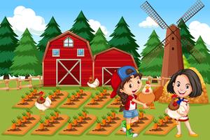 Girl at the farm vector