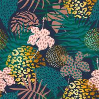 Trendy seamless exotic pattern with palm and animal prints. vector