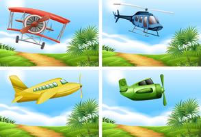 Scenes with airplanes in the sky vector