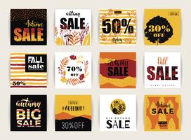 Set of artistic creative autumn sale cards.  vector