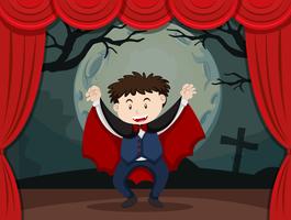 Stage play with boy in vampire costume vector