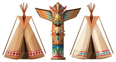 Conjunto de tipis y tótem. vector