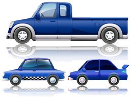 Blue cars and truck vector