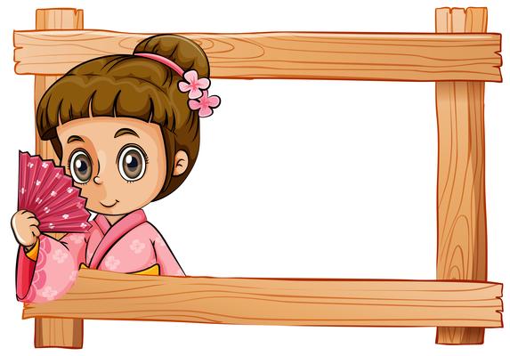 A wooden frame with a girl