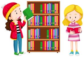 Two girls in the library vector