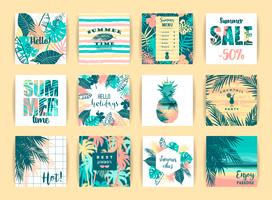Conjunto de diseños tropicales de verano. Plantillas de vectores