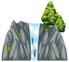 Waterfall scene with tree on the rock vector