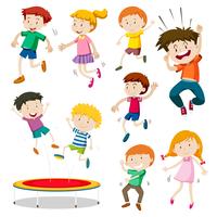 Boy and girl jumping on trampoline vector